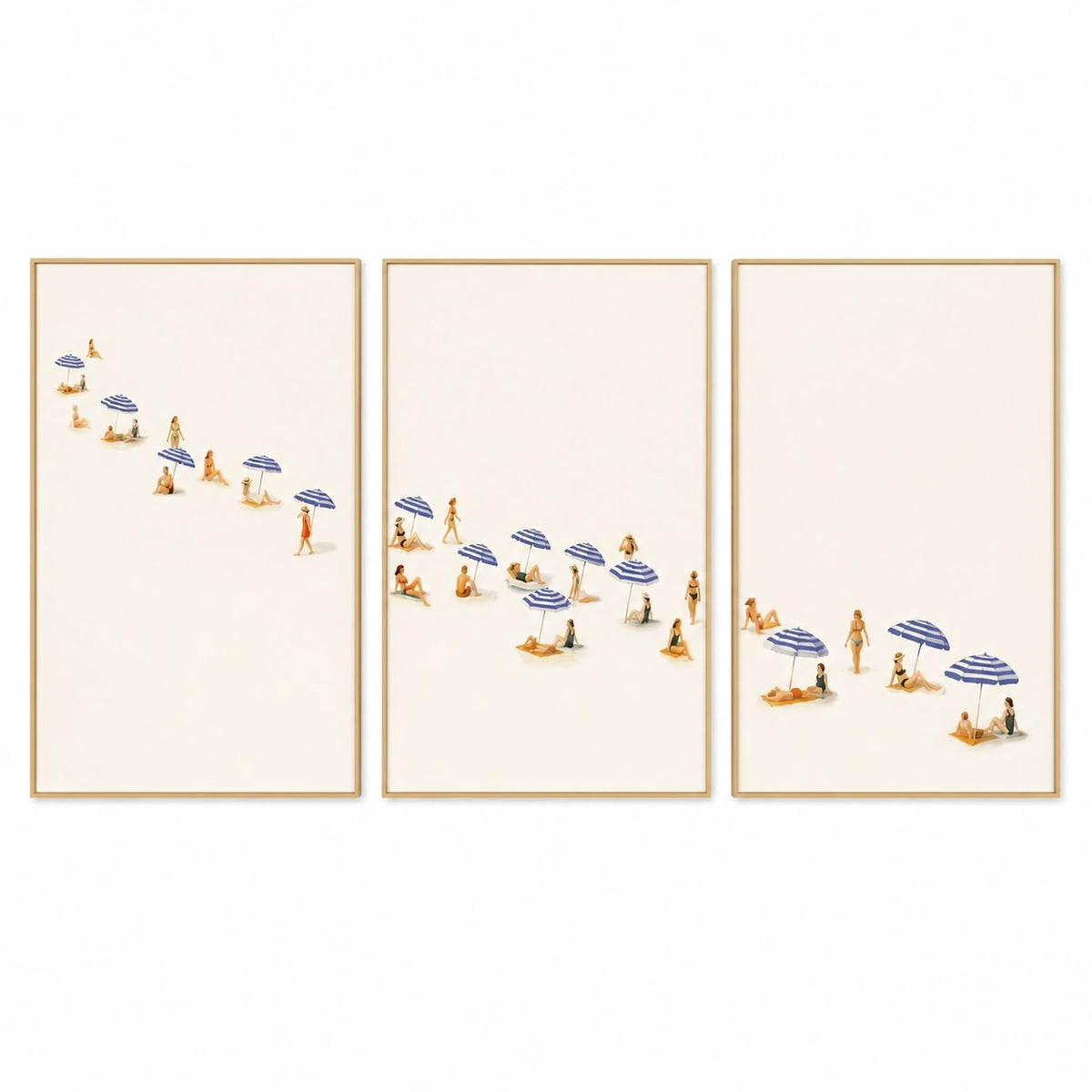 Minimalist Beach Figures Neutral Wall Art Triptych – TP#1412