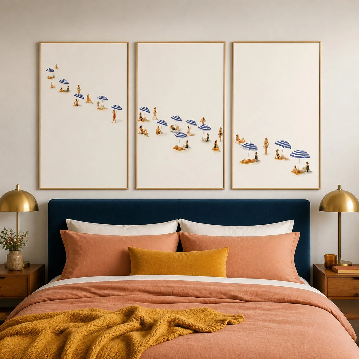 Minimalist Beach Figures Neutral Wall Art Triptych – TP#1412
