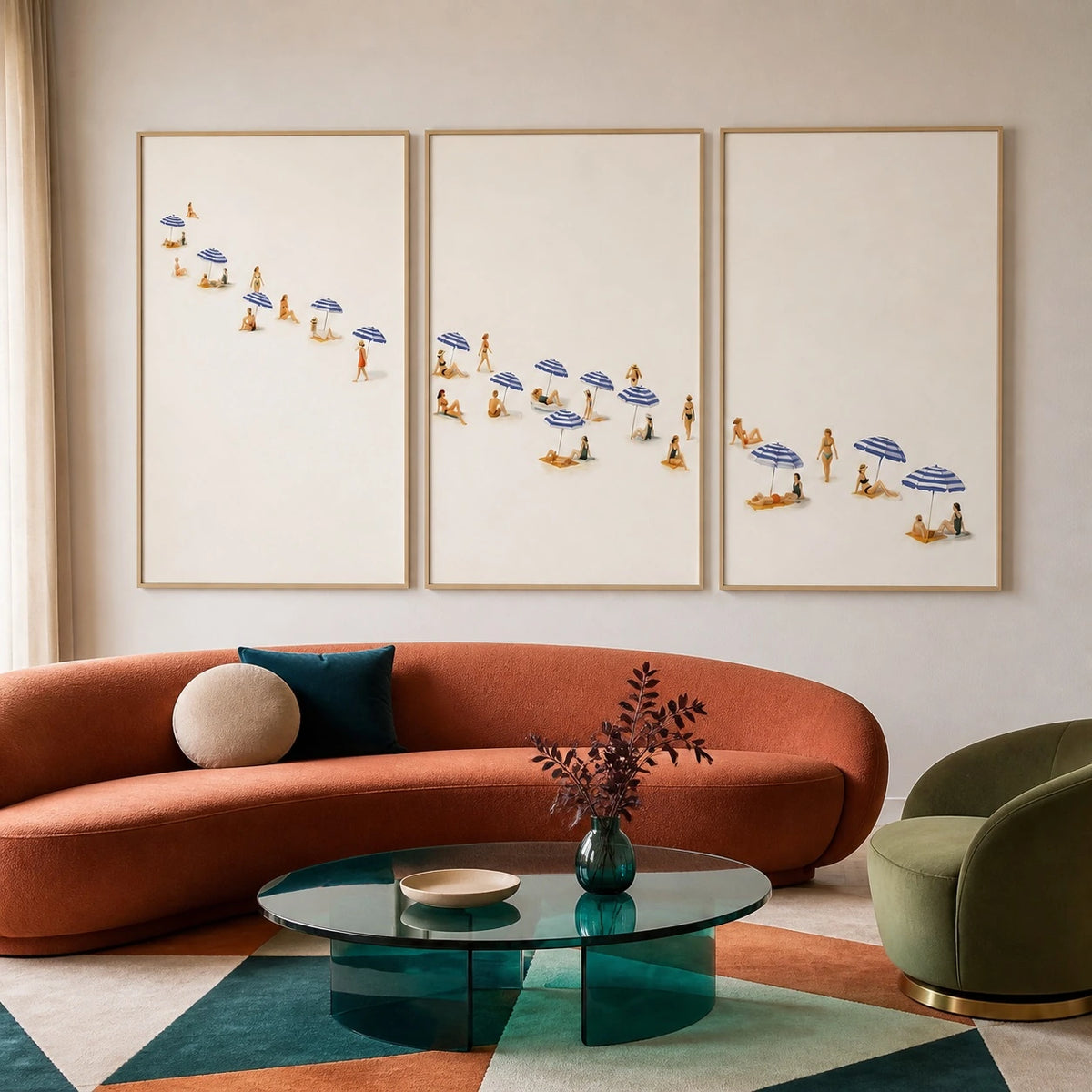 Minimalist Beach Figures Neutral Wall Art Triptych – TP#1412