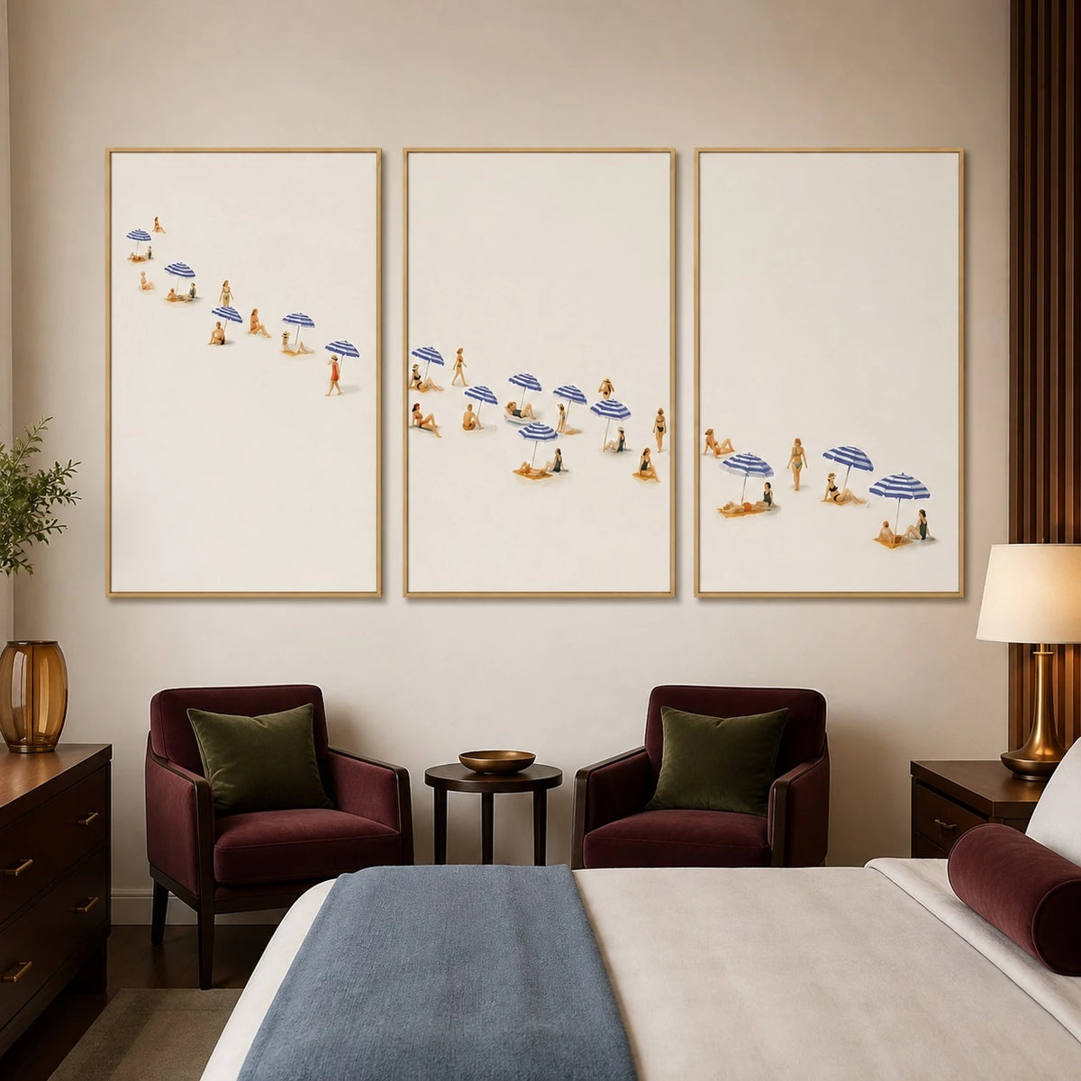 Minimalist Beach Figures Neutral Wall Art Triptych – TP#1412