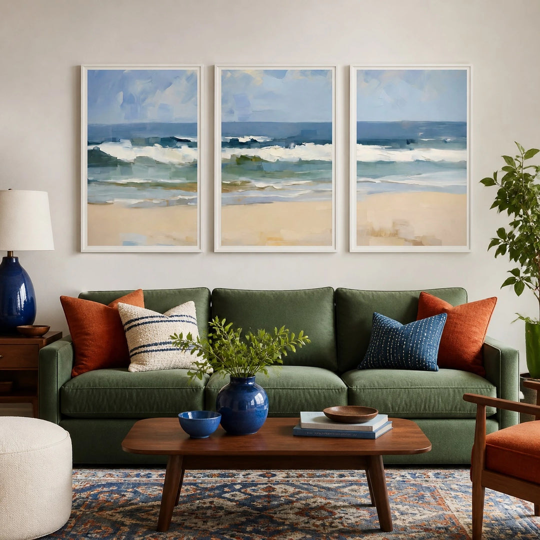 Coastal Beach Wave Ocean Wall Art Triptych – TP