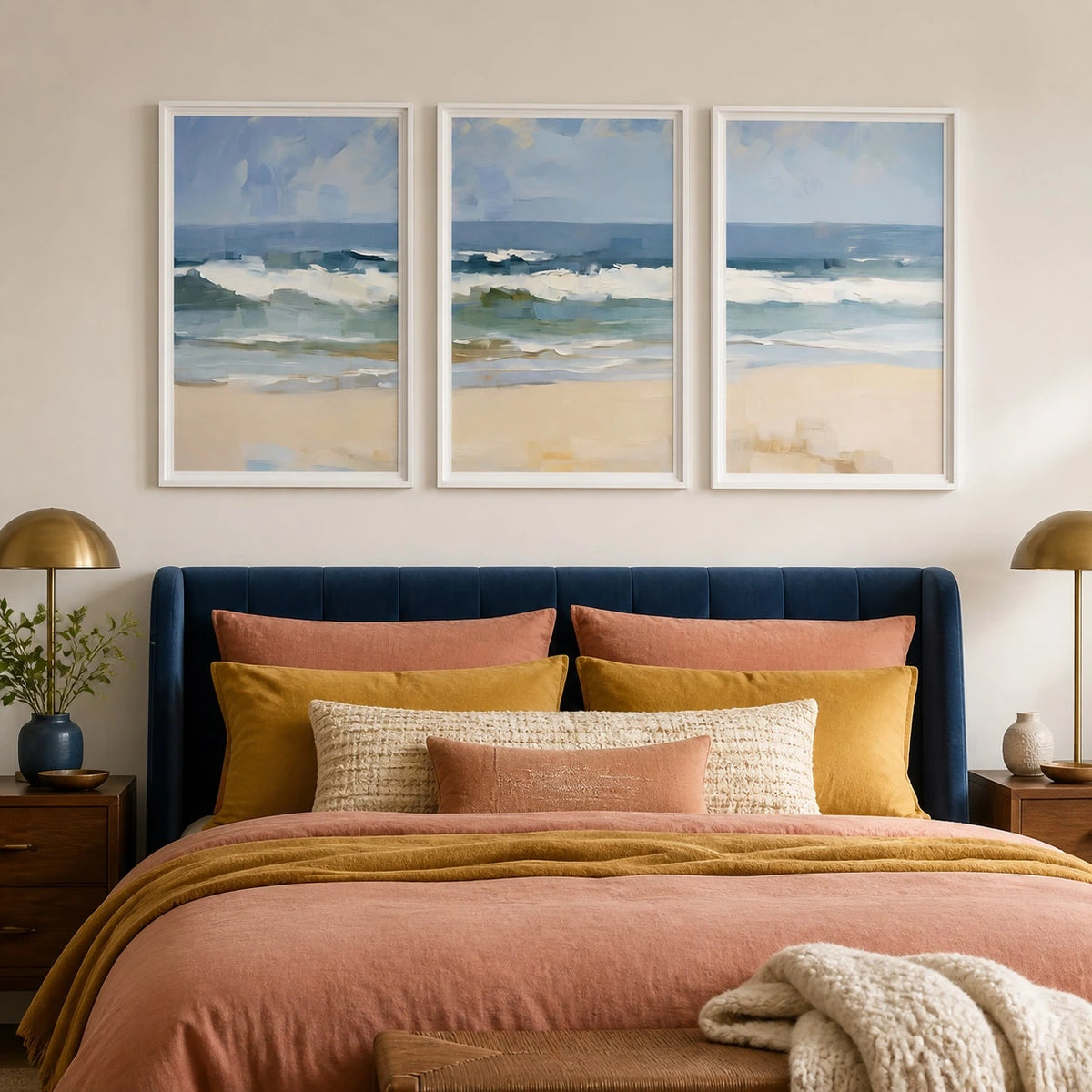 Coastal Beach Wave Ocean Wall Art Triptych – TP#1409