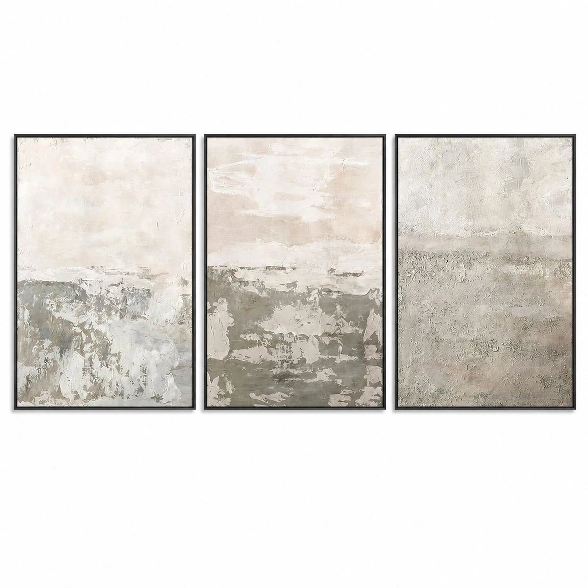 Beige Brown Abstract Oil Painting Triptych – TP#1401