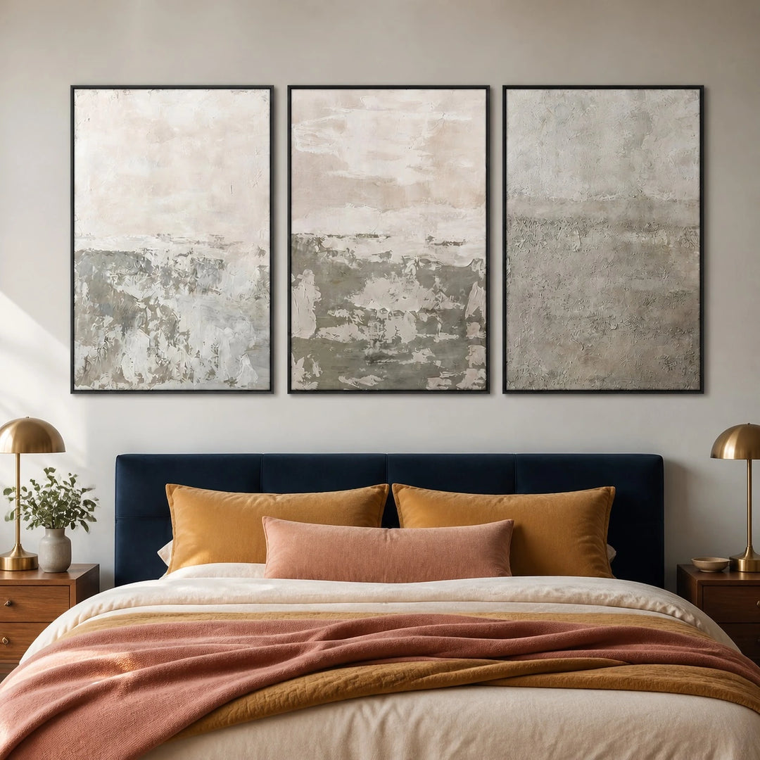 Beige Brown Abstract Oil Painting Triptych – TP
