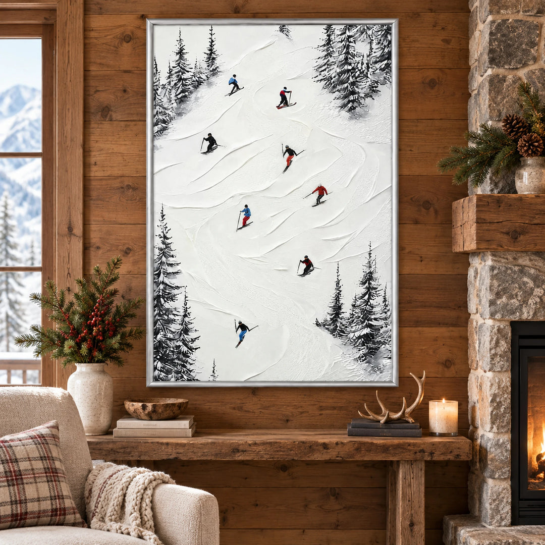 Black Pine Skiers Oil Painting – SK