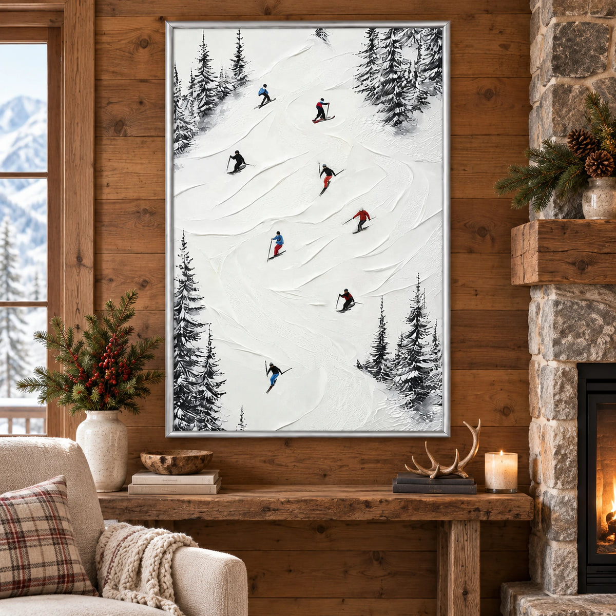 Black Pine Skiers Oil Painting – SK#0938