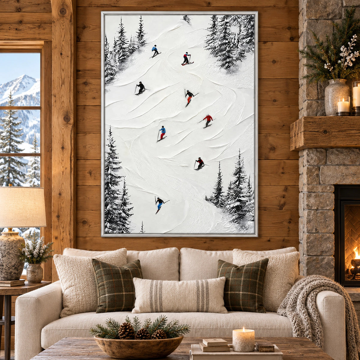 Black Pine Skiers Oil Painting – SK#0938