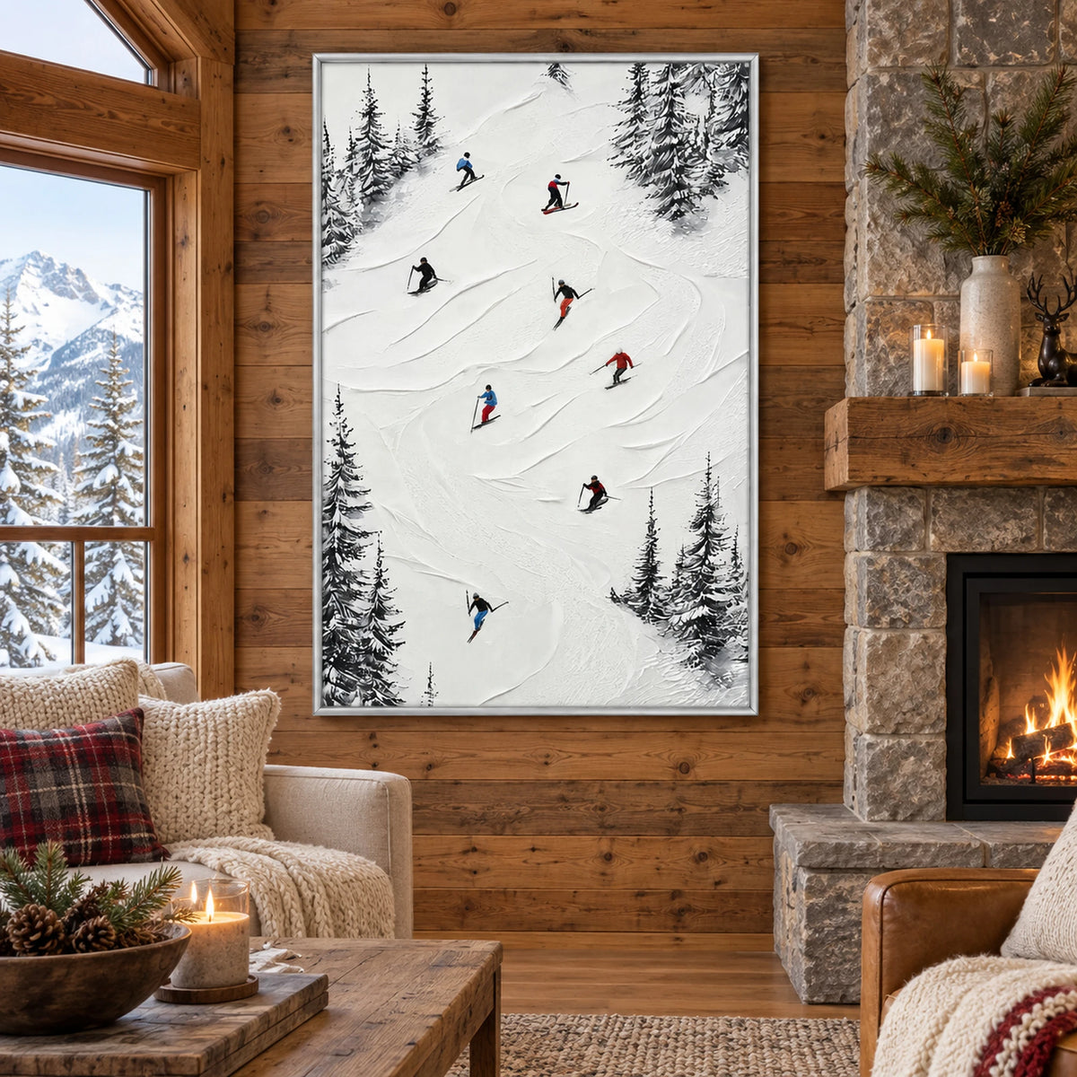 Black Pine Skiers Oil Painting – SK#0938