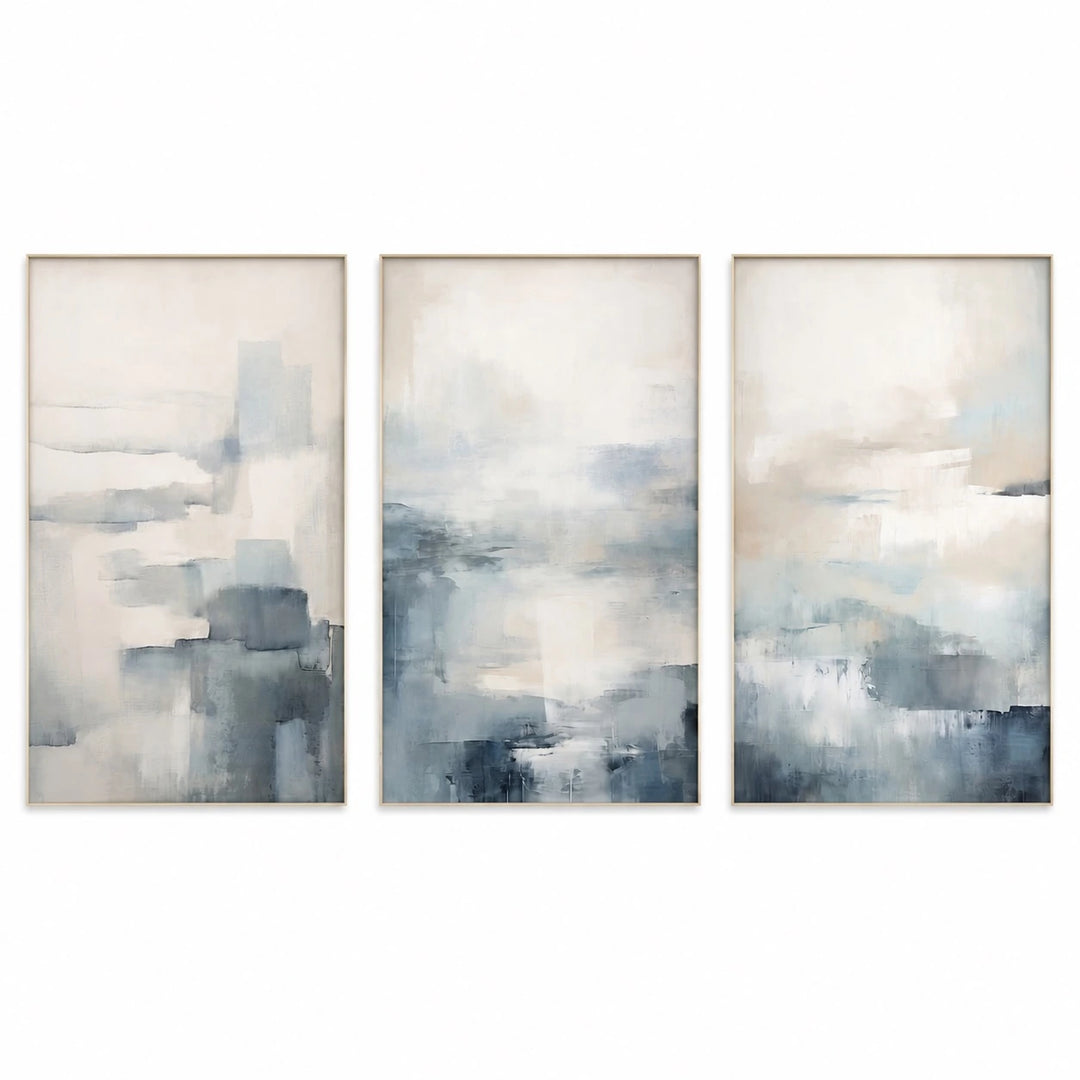 Blue Abstract Minimalist Wall Art Triptych – TP