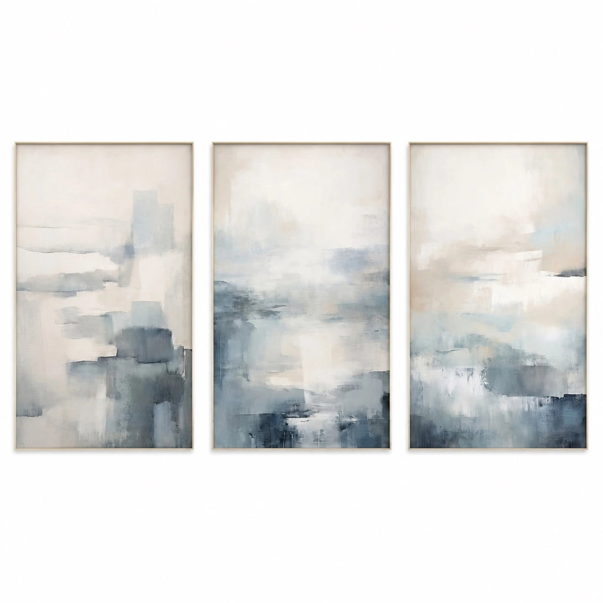 Blue Abstract Minimalist Wall Art Triptych – TP#1407