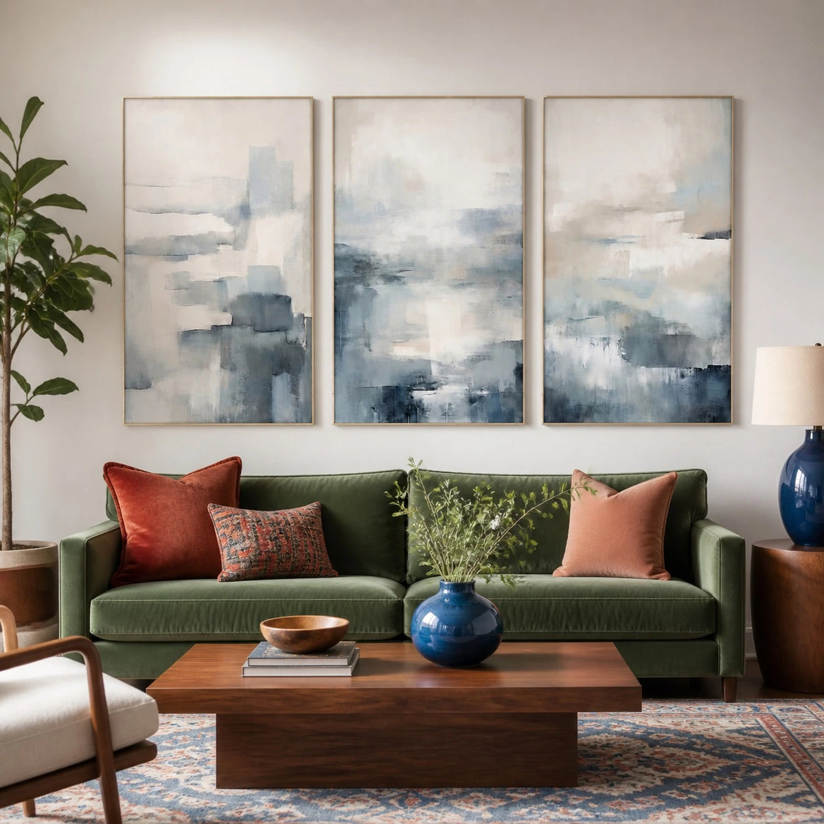Blue Abstract Minimalist Wall Art Triptych – TP#1407