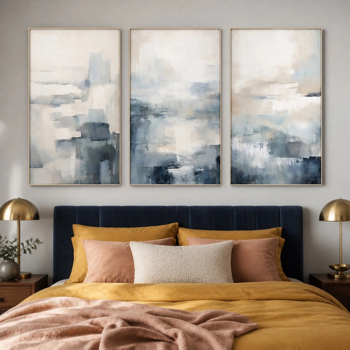 Blue Abstract Minimalist Wall Art Triptych – TP#1407