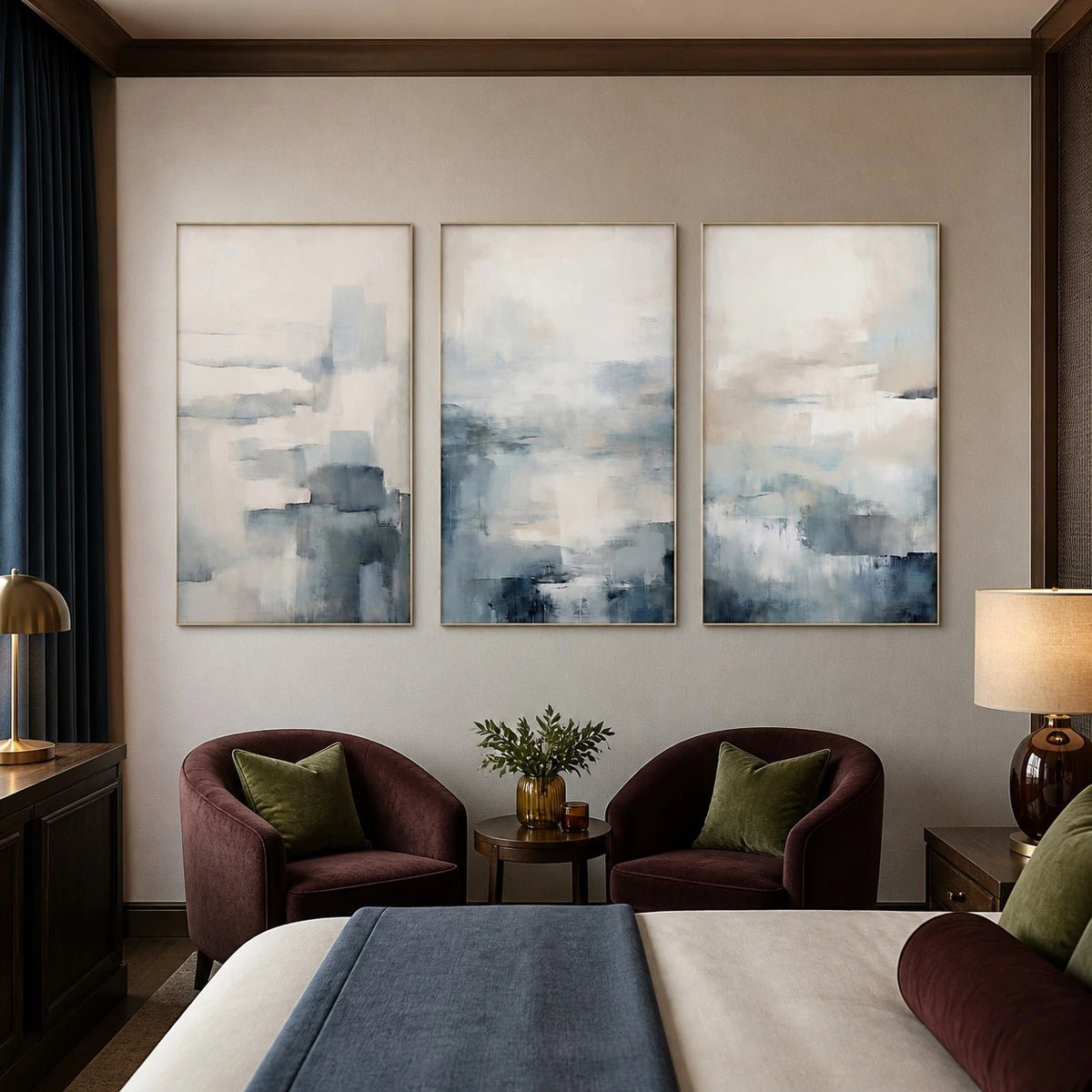 Blue Abstract Minimalist Wall Art Triptych – TP#1407