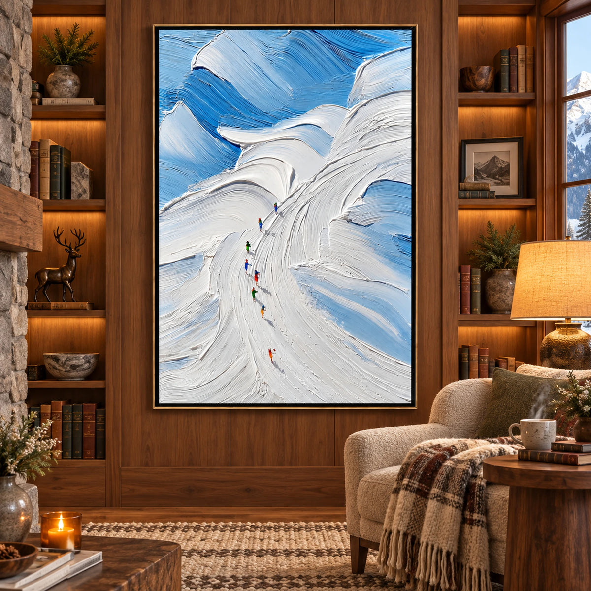 Blue Abstract Ski Mountain Oil Painting – SK#0940