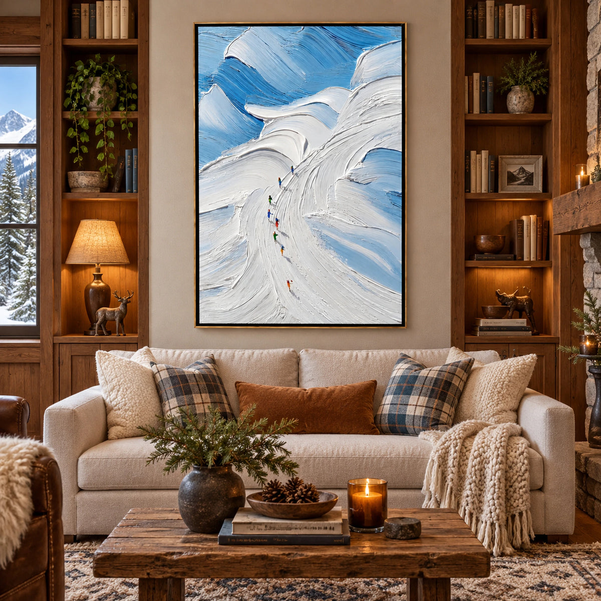 Blue Abstract Ski Mountain Oil Painting – SK#0940