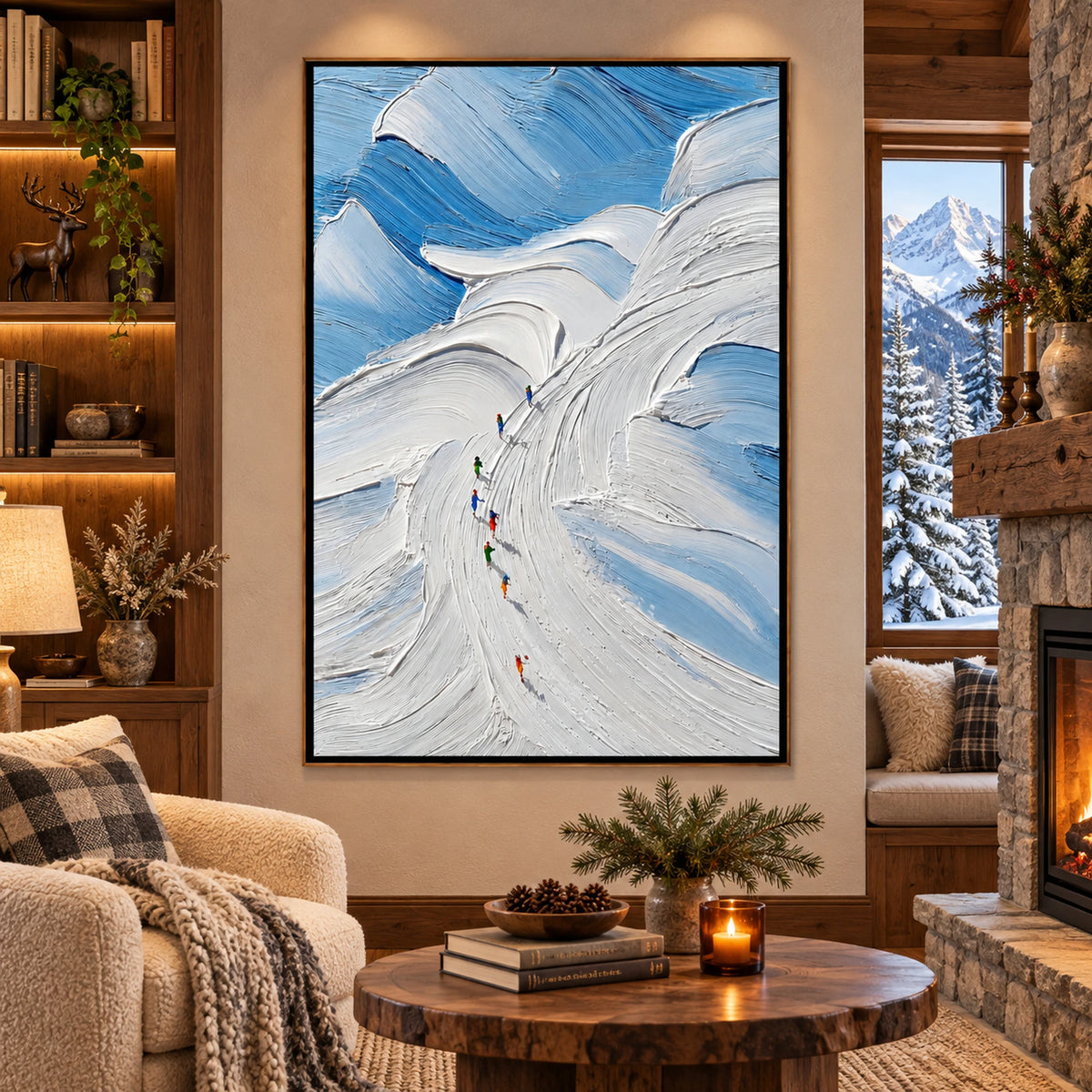 Blue Abstract Ski Mountain Oil Painting – SK#0940