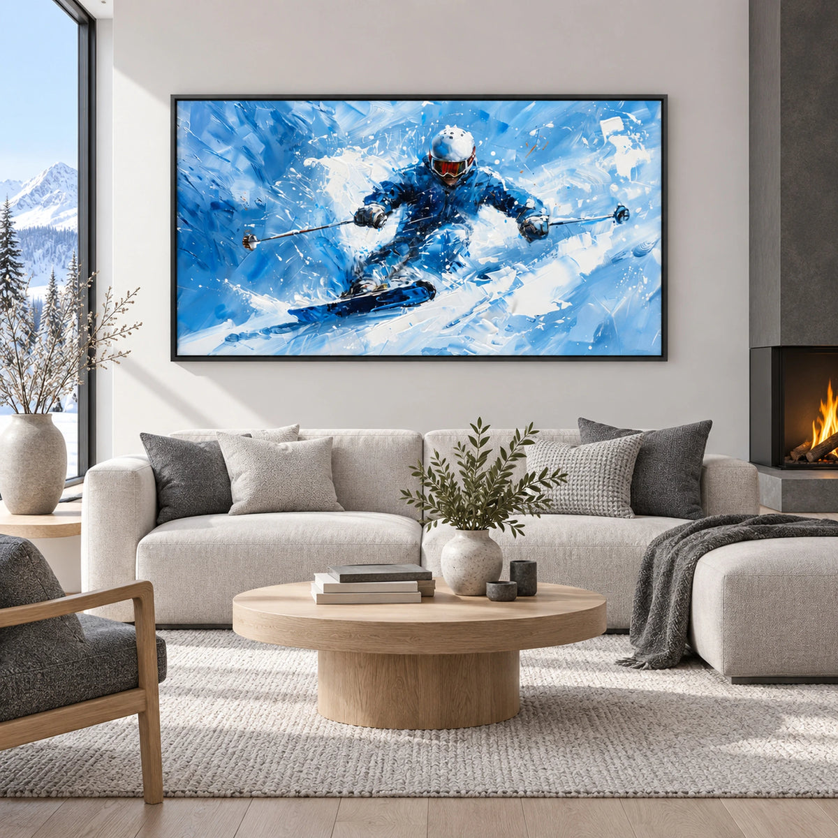Blue Action Skier Oil Painting – SK#0920