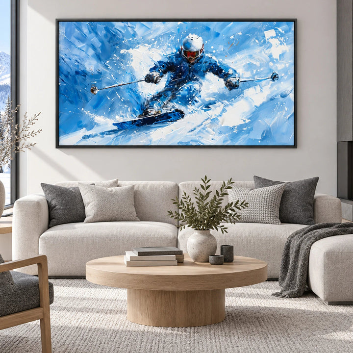 Blue Action Skier Oil Painting – SK