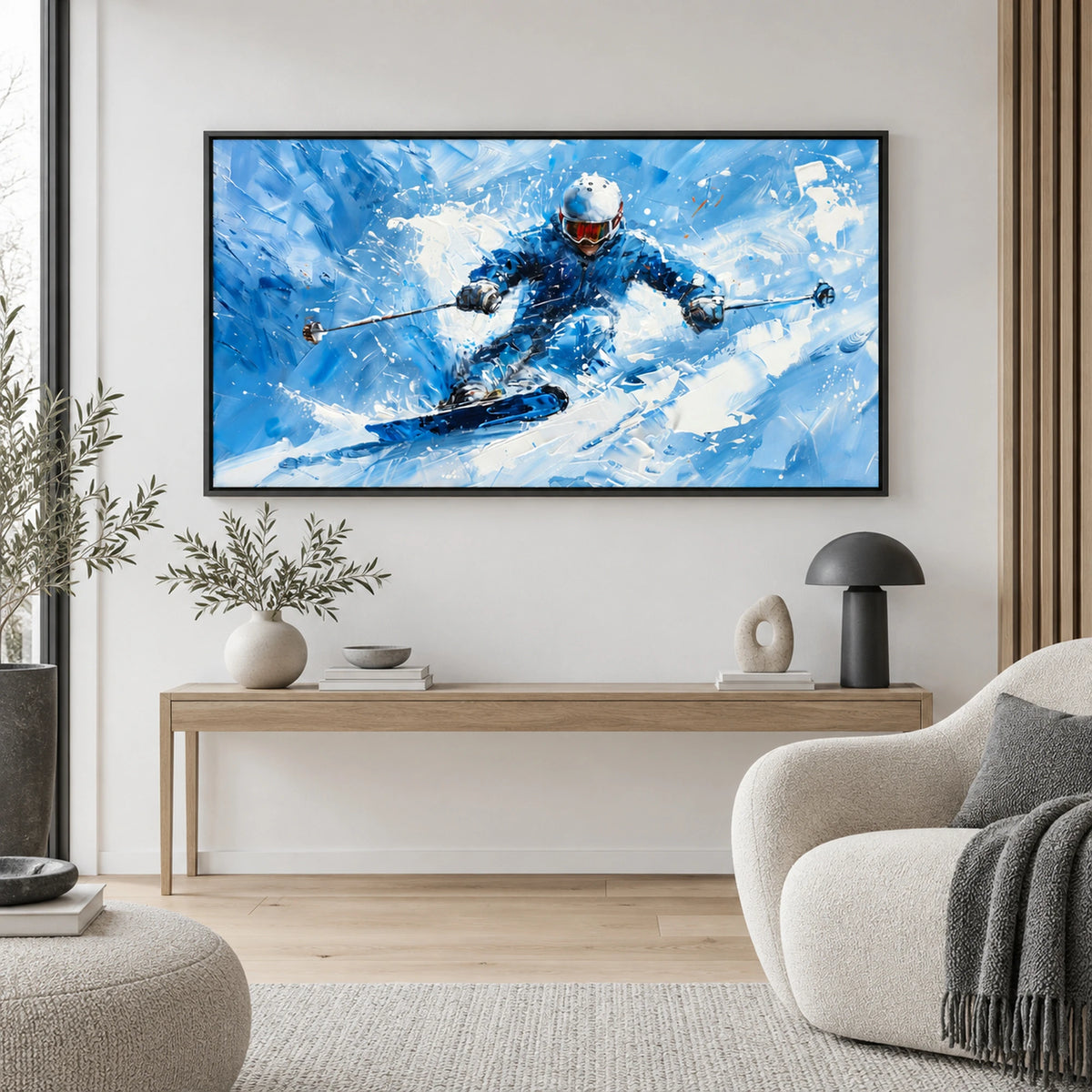Blue Action Skier Oil Painting – SK#0920