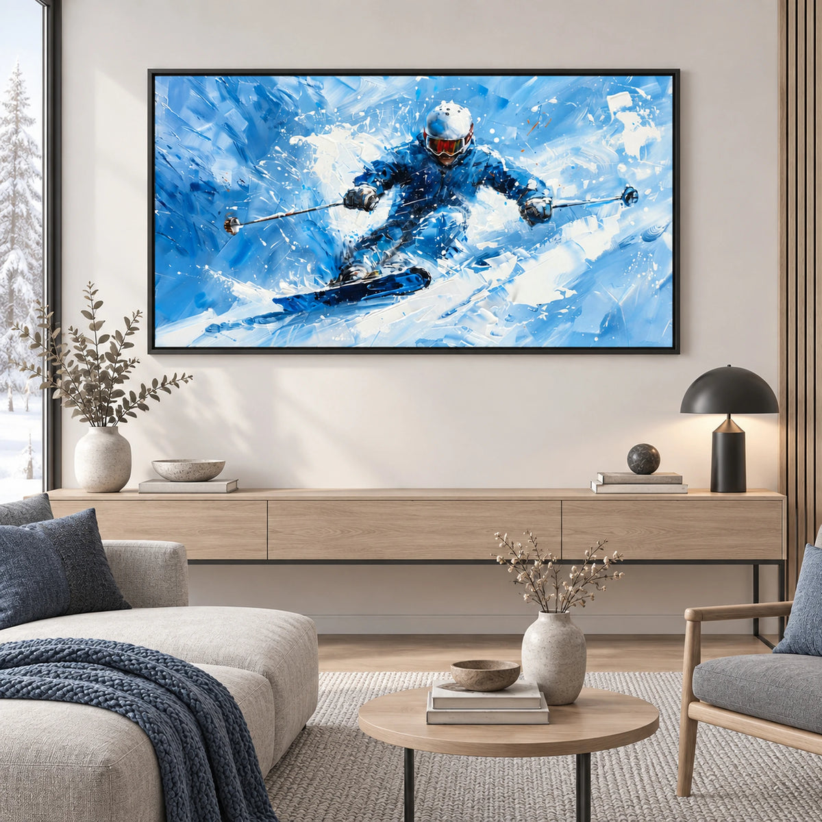 Blue Action Skier Oil Painting – SK#0920