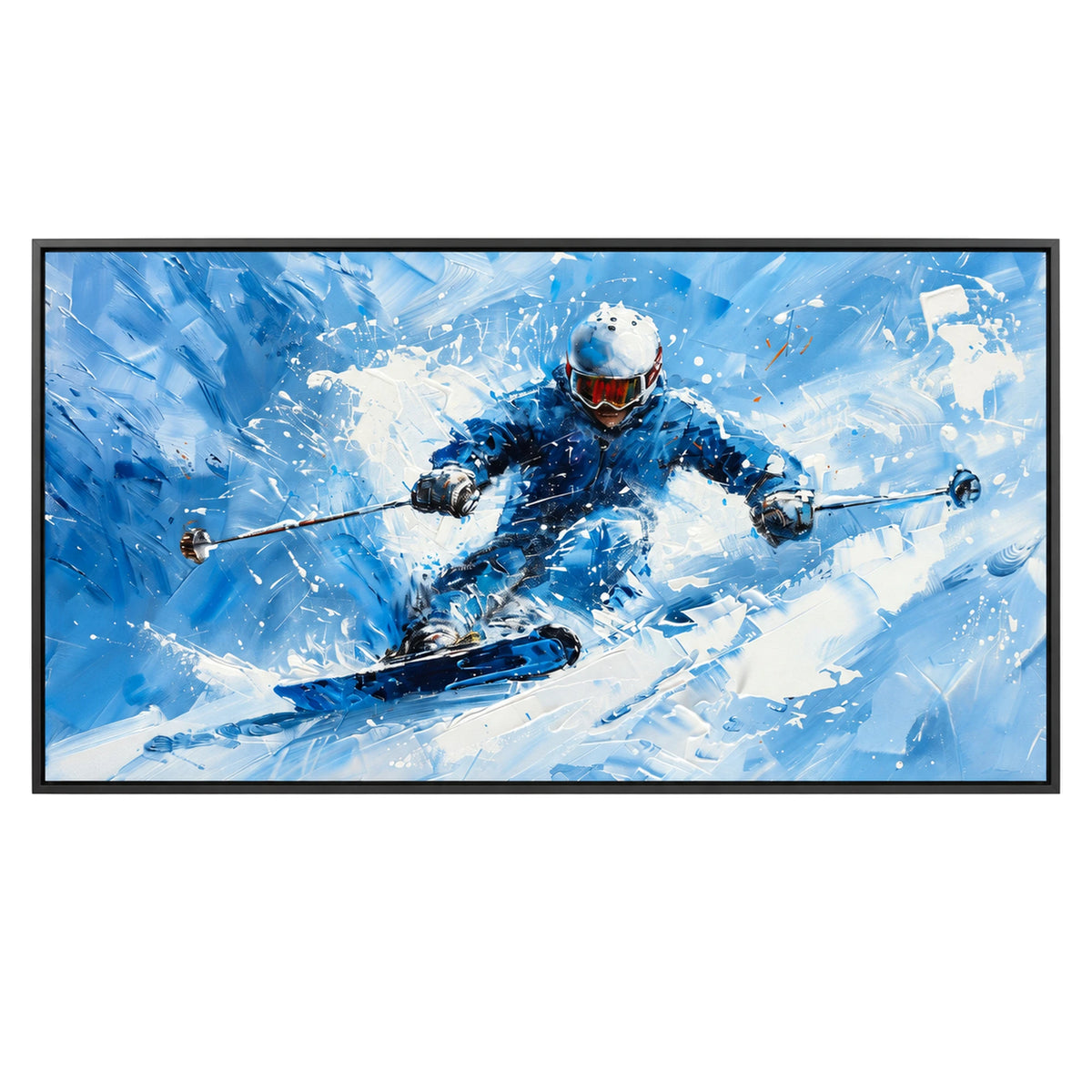 Blue Action Skier Oil Painting – SK#0920