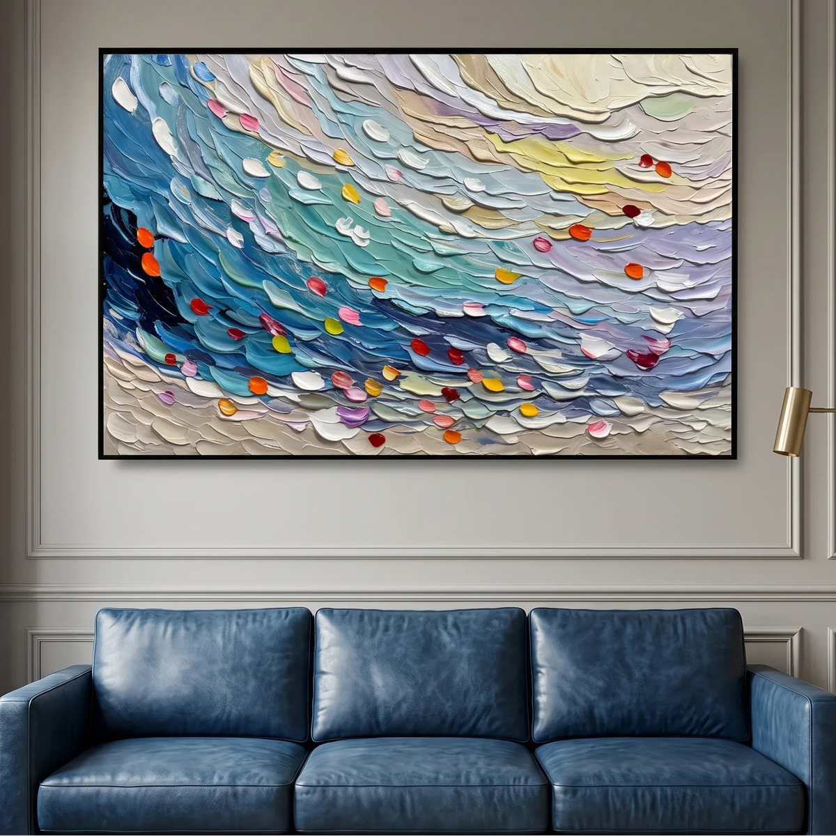Blue Feather Wave Art AA#3030 — Existing room preview room preview