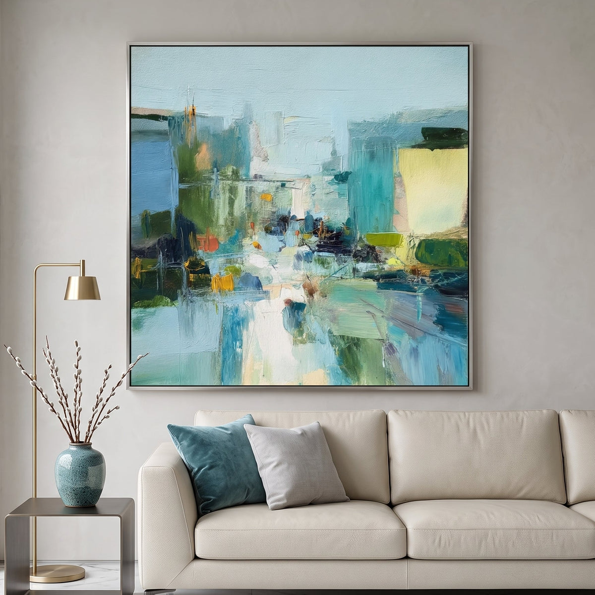 Blue Green Abstract Art AA#3045 — Existing room preview room preview