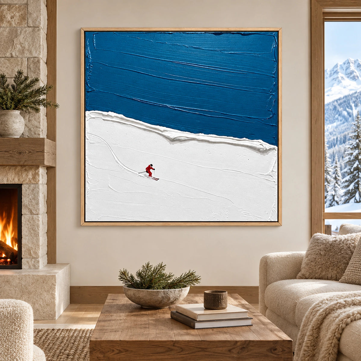 Blue Sky Lone Skier Oil Painting – SK#0902