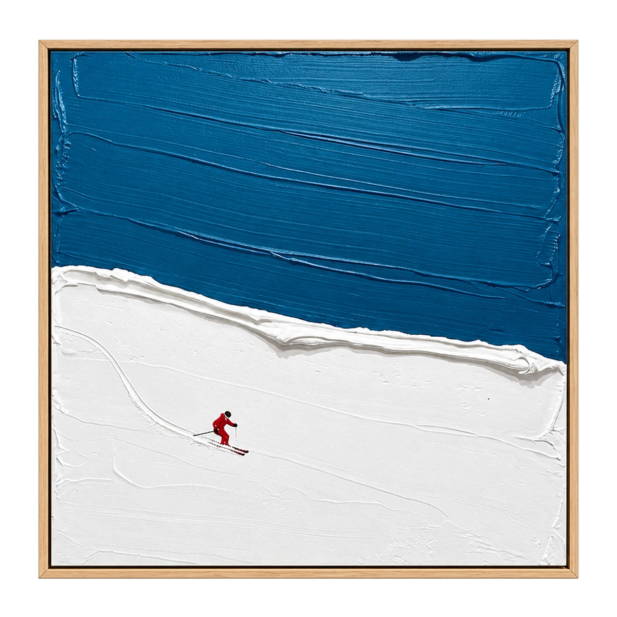 Blue Sky Lone Skier Oil Painting – SK#0902