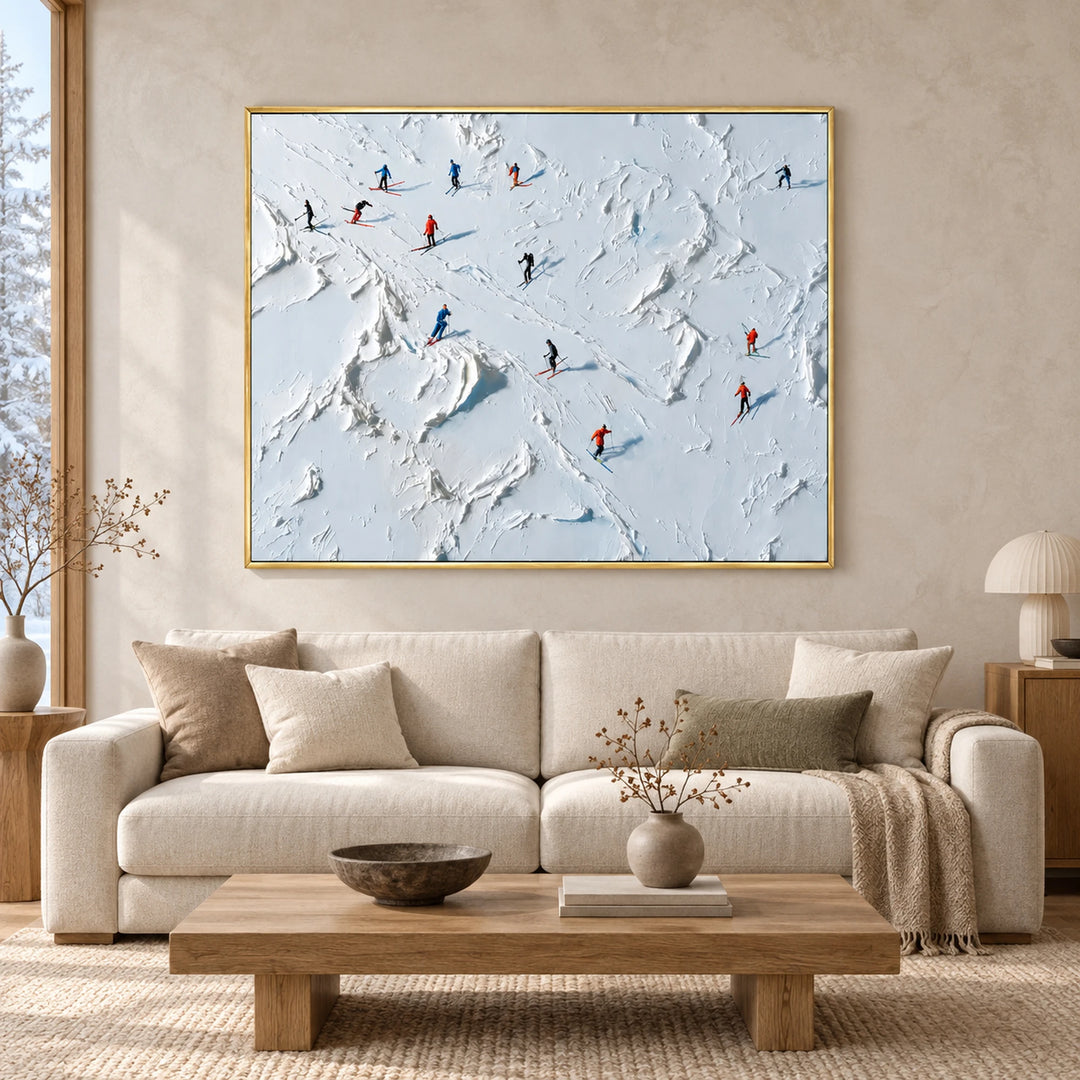 Blue Snowfield Skiers Oil Painting – SK
