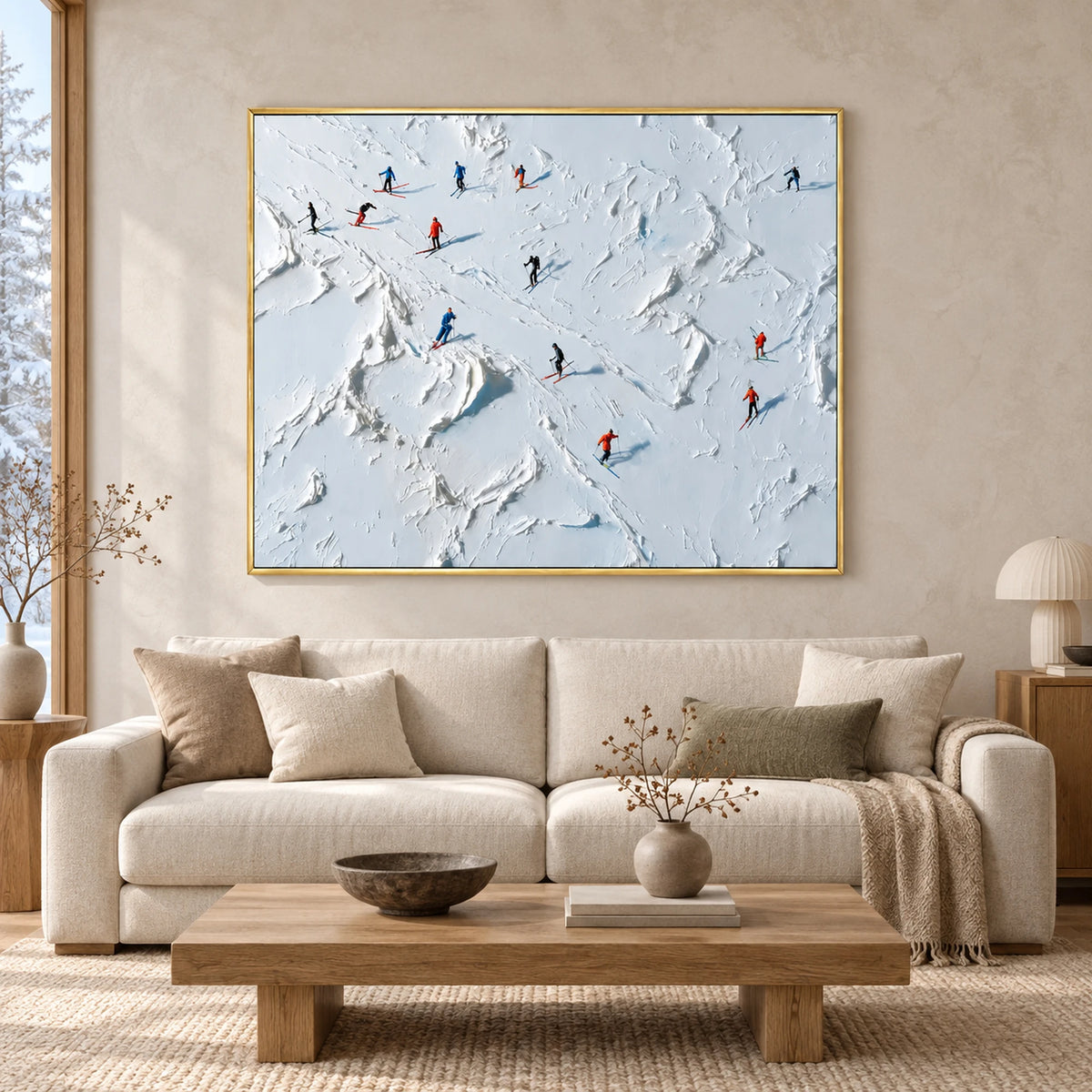 Blue Snowfield Skiers Oil Painting – SK#0908