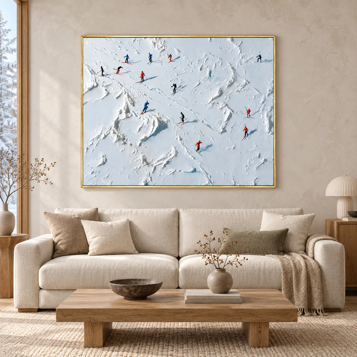 Blue Snowfield Skiers Oil Painting – SK
