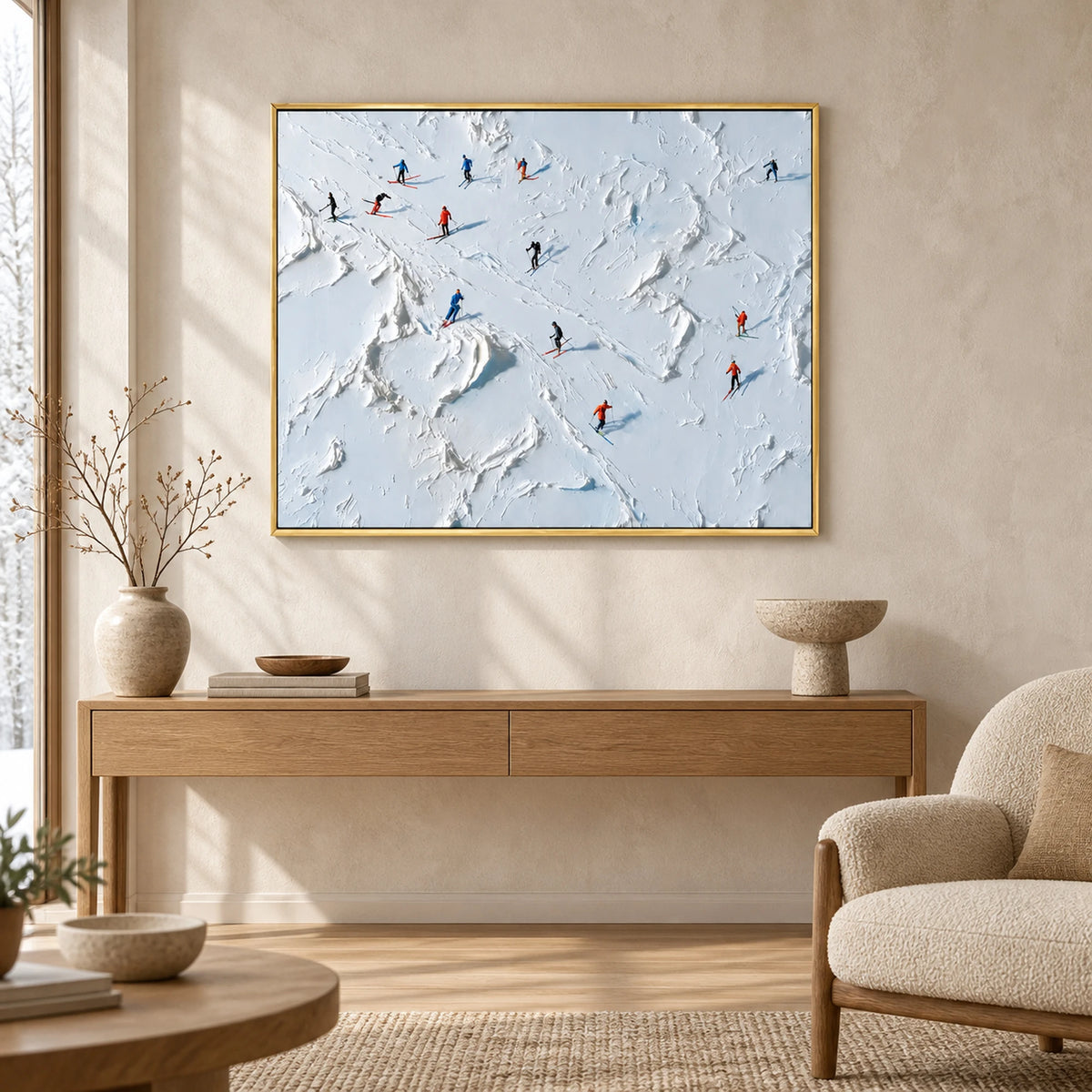 Blue Snowfield Skiers Oil Painting – SK#0908