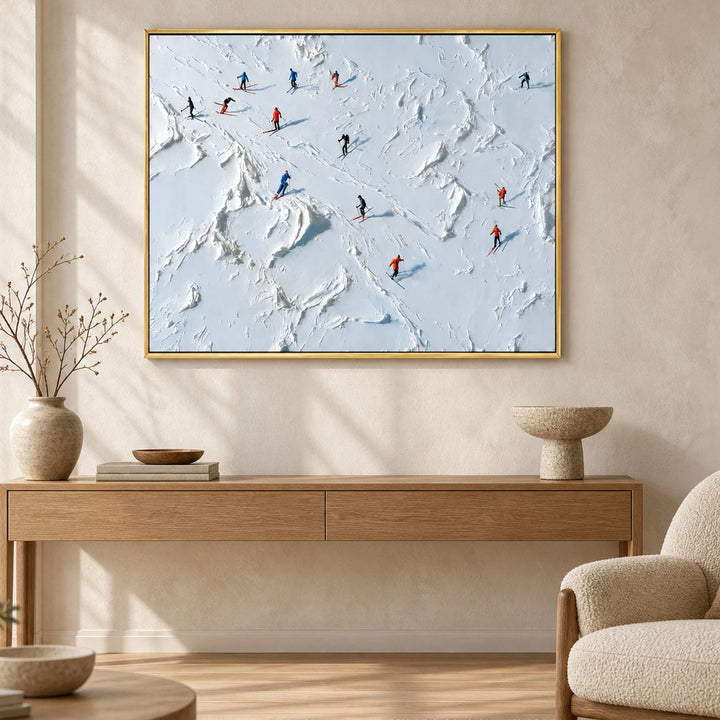 Blue Snowfield Skiers Oil Painting – SK