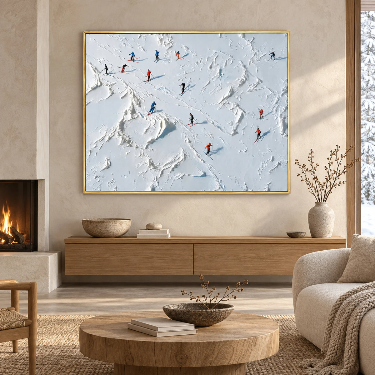 Blue Snowfield Skiers Oil Painting – SK#0908