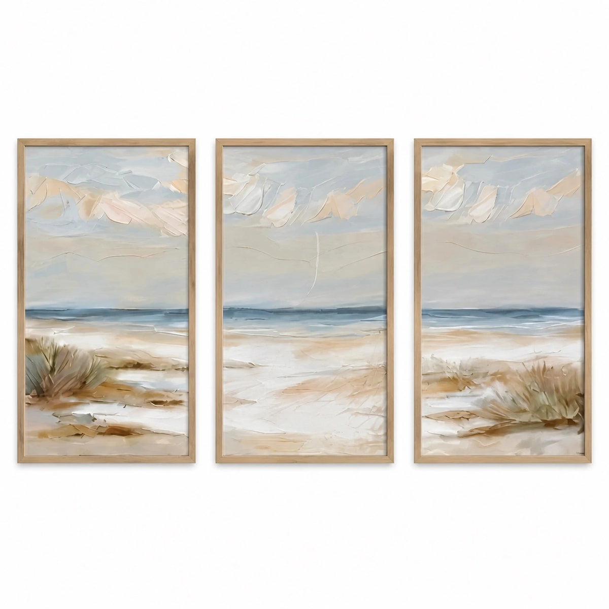Coastal Neutral Beach Landscape Painting Triptych – TP#1411