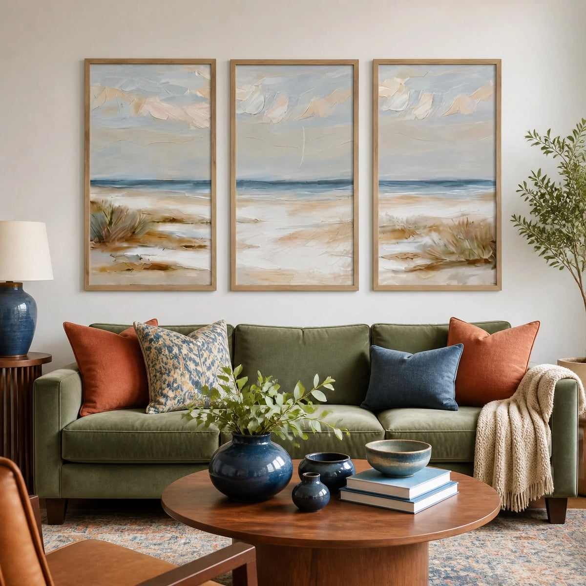 Coastal Neutral Beach Landscape Painting Triptych – TP#1411