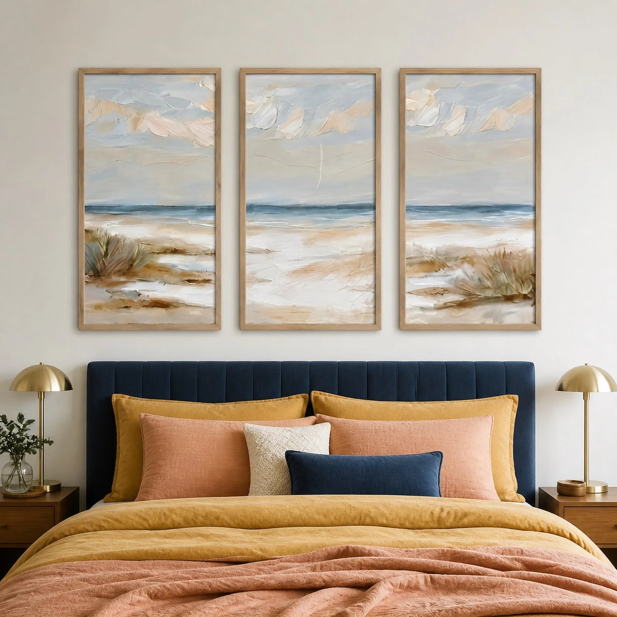 Coastal Neutral Beach Landscape Painting Triptych – TP#1411