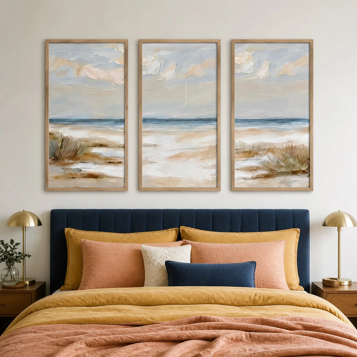 Coastal Neutral Beach Landscape Painting Triptych – TP