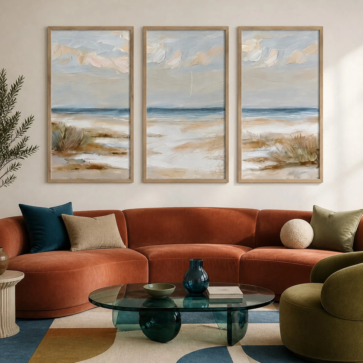 Coastal Neutral Beach Landscape Painting Triptych – TP#1411