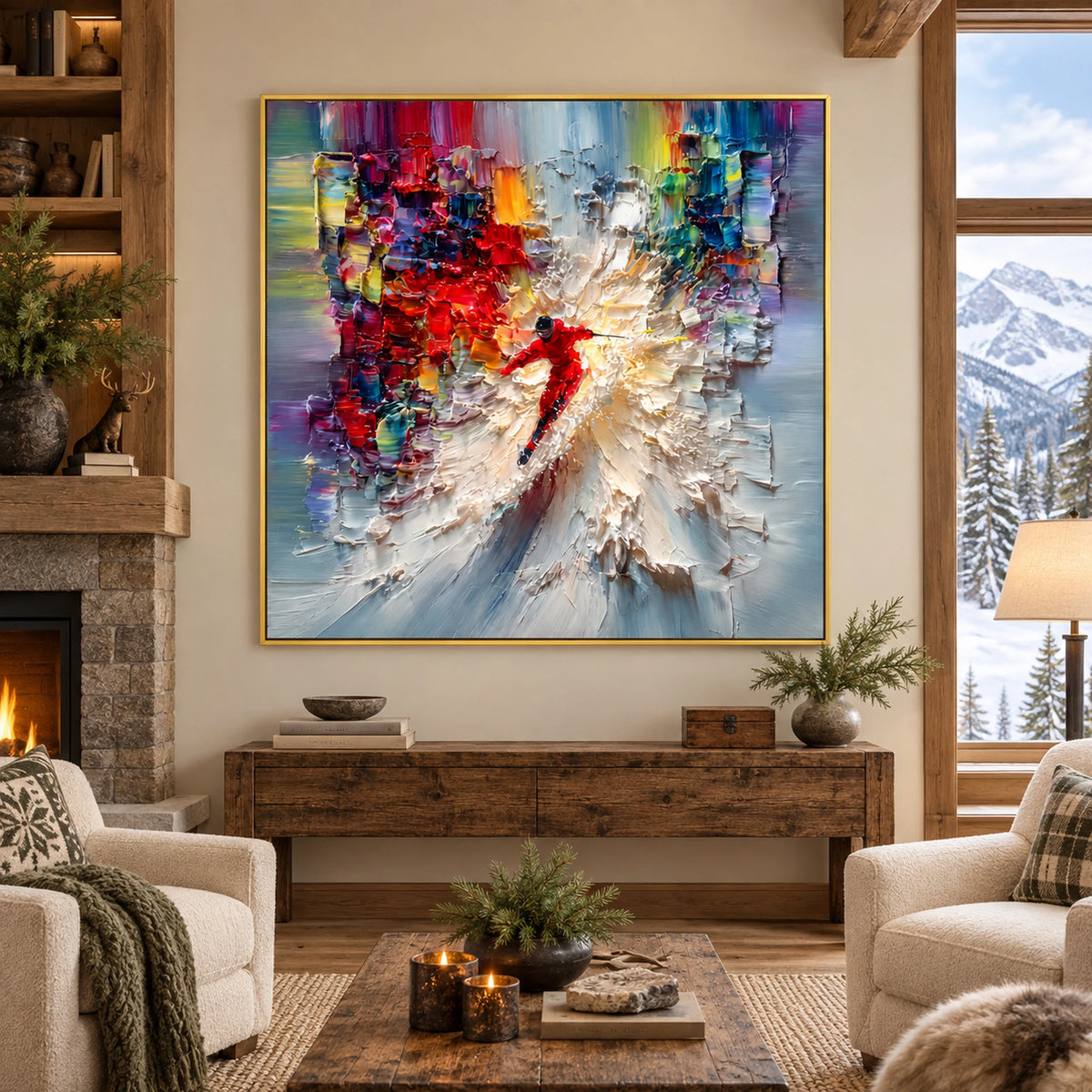 Colorful Downhill Skier Oil Painting – SK#0904
