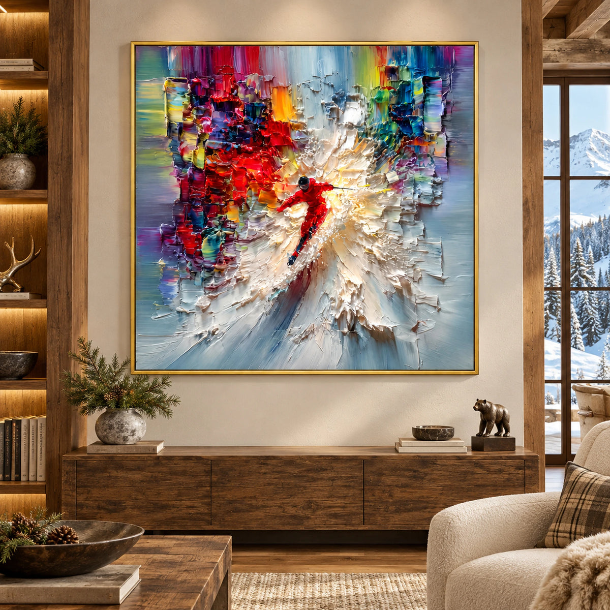 Colorful Downhill Skier Oil Painting – SK#0904