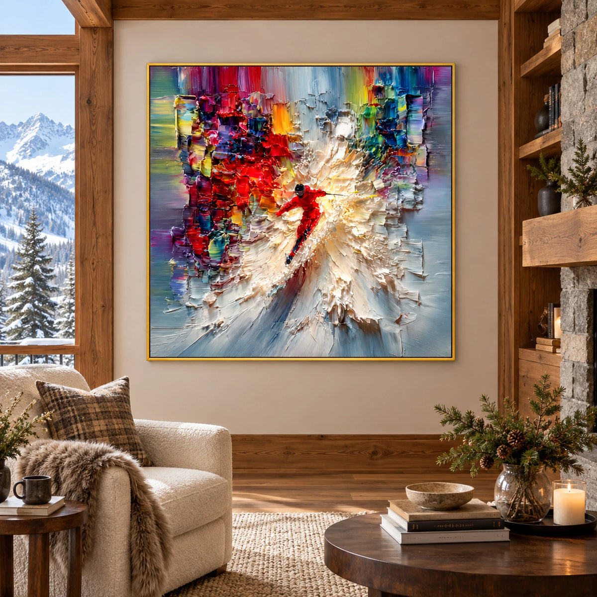 Colorful Downhill Skier Oil Painting – SK#0904