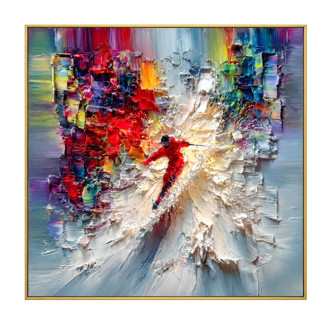 Colorful Downhill Skier Oil Painting – SK