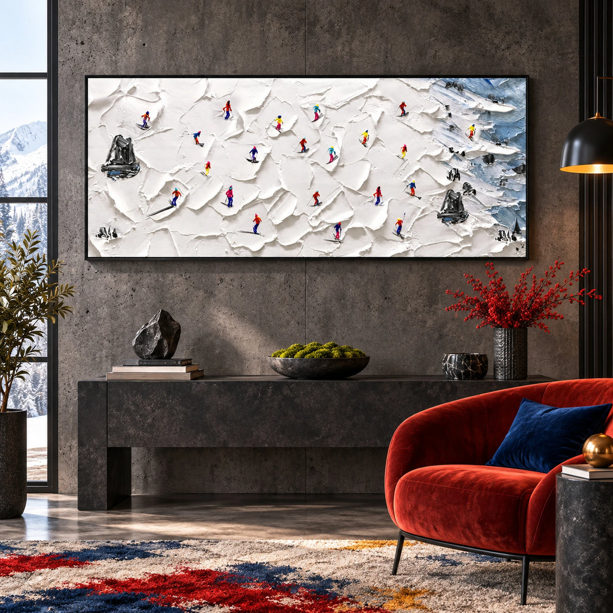 Crowded Snowfield Skiers Oil Painting – SK#0943