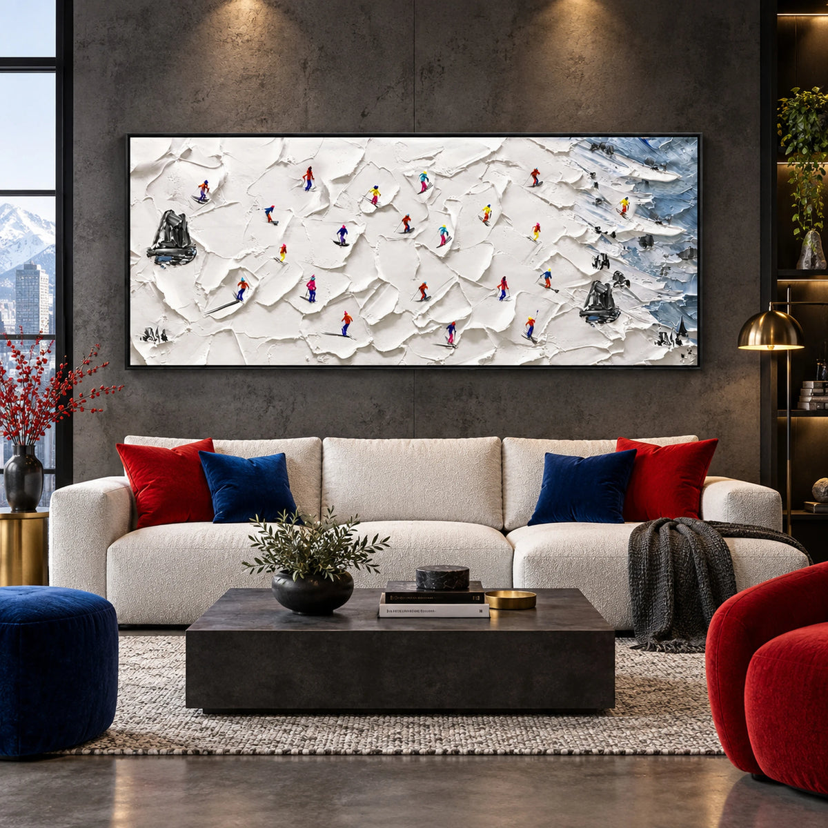 Crowded Snowfield Skiers Oil Painting – SK#0943