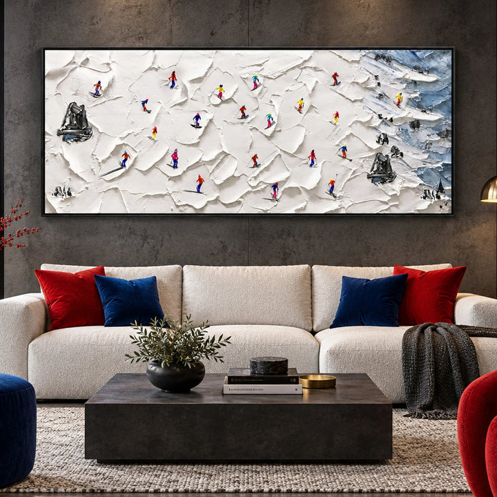 Crowded Snowfield Skiers Oil Painting – SK