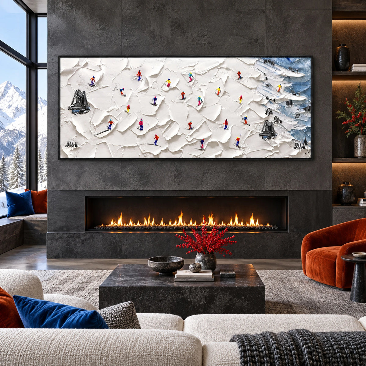 Crowded Snowfield Skiers Oil Painting – SK#0943