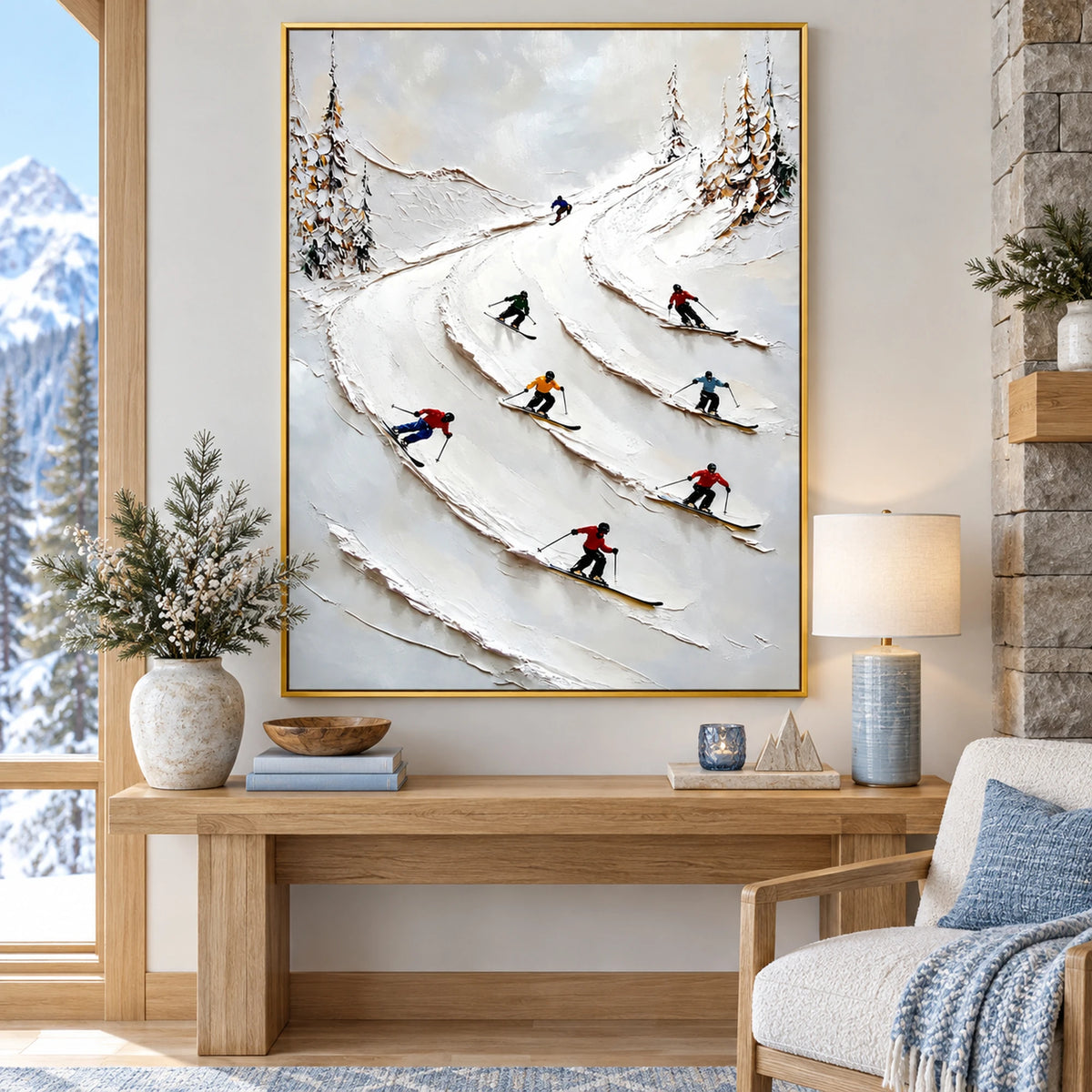 Diagonal Skiers Oil Painting – SK#0937