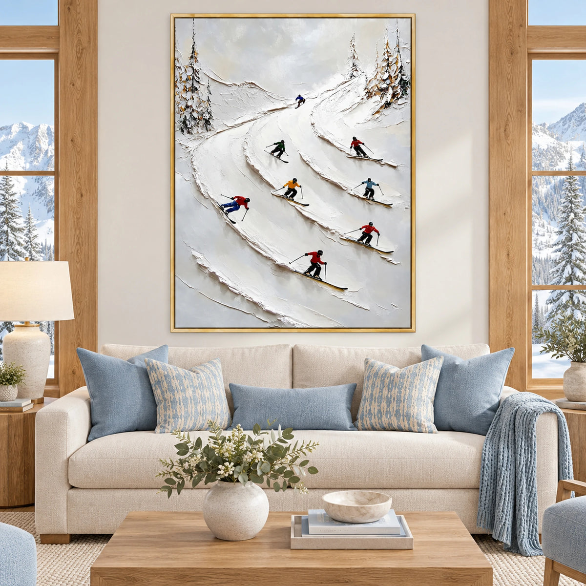 Diagonal Skiers Oil Painting – SK#0937